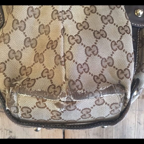 Gucci GG Canvas Braided Handle Tote Bag with Wear Large Used - Picture 12 of 16